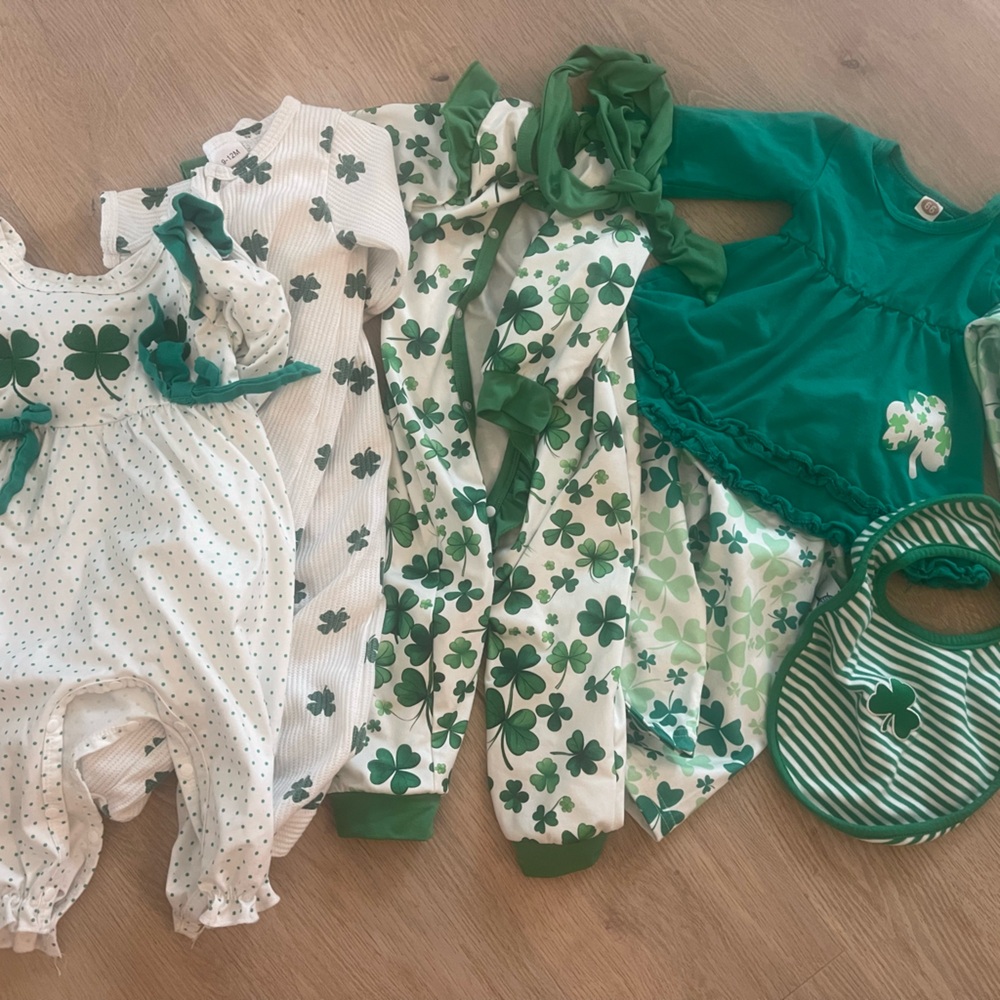Green and White Baby Clothing Set St Patrick’s Clover